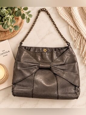 HOBO International Gray Leather Bow Shoulder Bag #1046